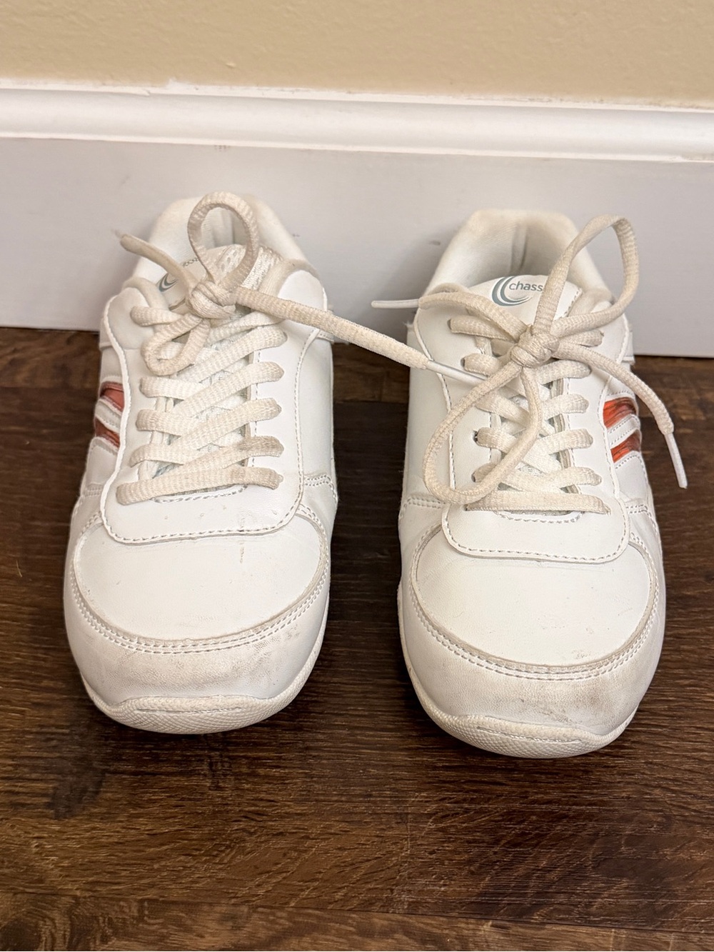 White Kids Sneakers with Pink Stripe Accent - Lace-Up Comfort